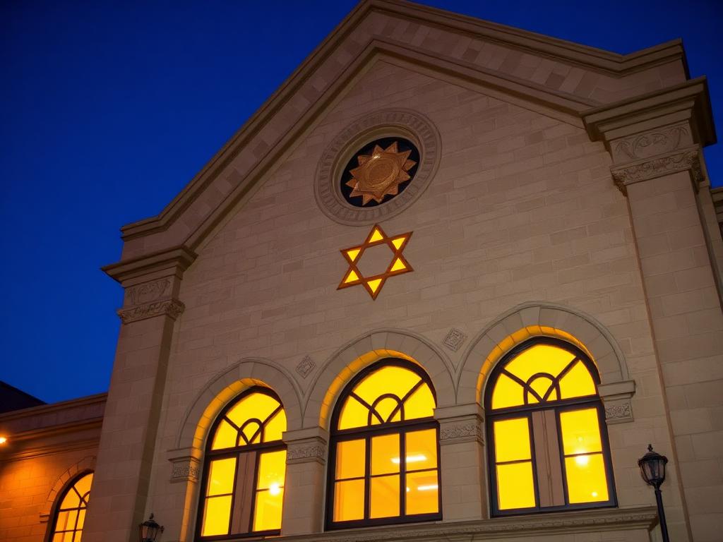 Historic synagogue facade representing Jewish heritage and achievement